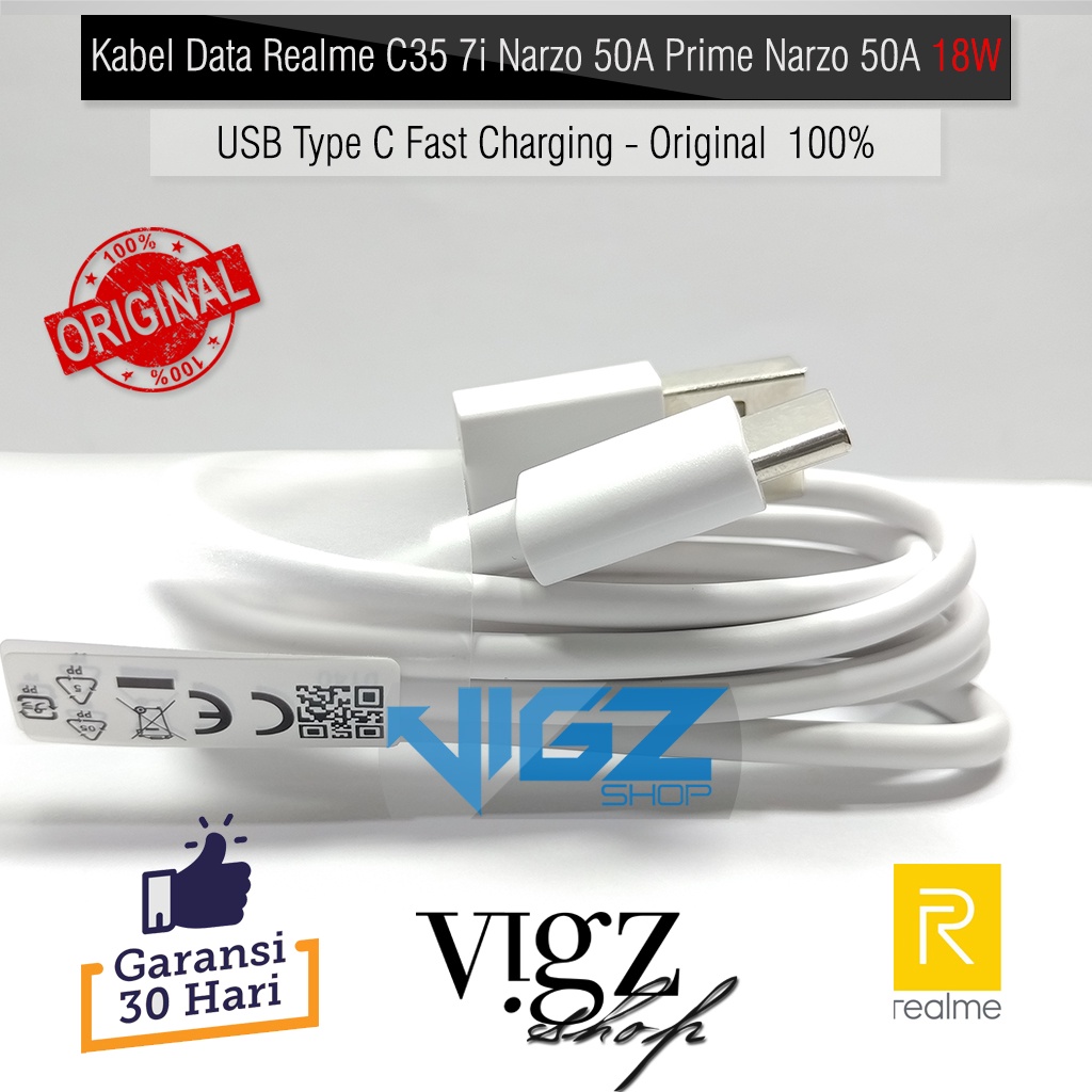 Kabel Realme 6i 7i 8i C15 C17 C35 7i Narzo 50A Prime Narzo 50A 18W USB Type C Original 100%