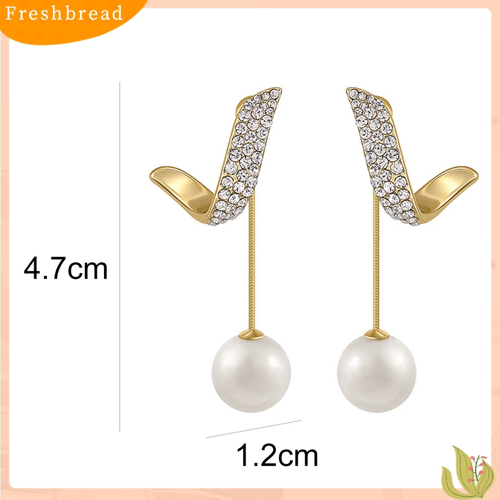 Terlaris 1 Pair Faux Pearl Drop Stud Earrings Unique Geometric Rhinestone Pearl Pendant Stud Earrings for Holiday