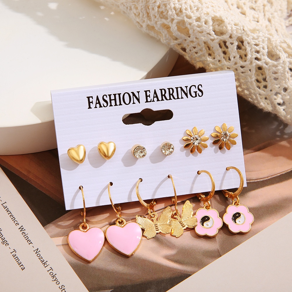 IFYOU Set Anting Liontin Butterfly Heart Warna Emas Untuk Wanita