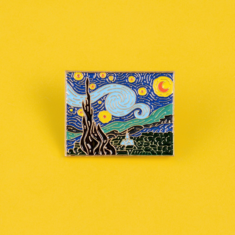 Bros Pin Desain Lukisan Starry Sky Van Gogh Masterpiece Romantis