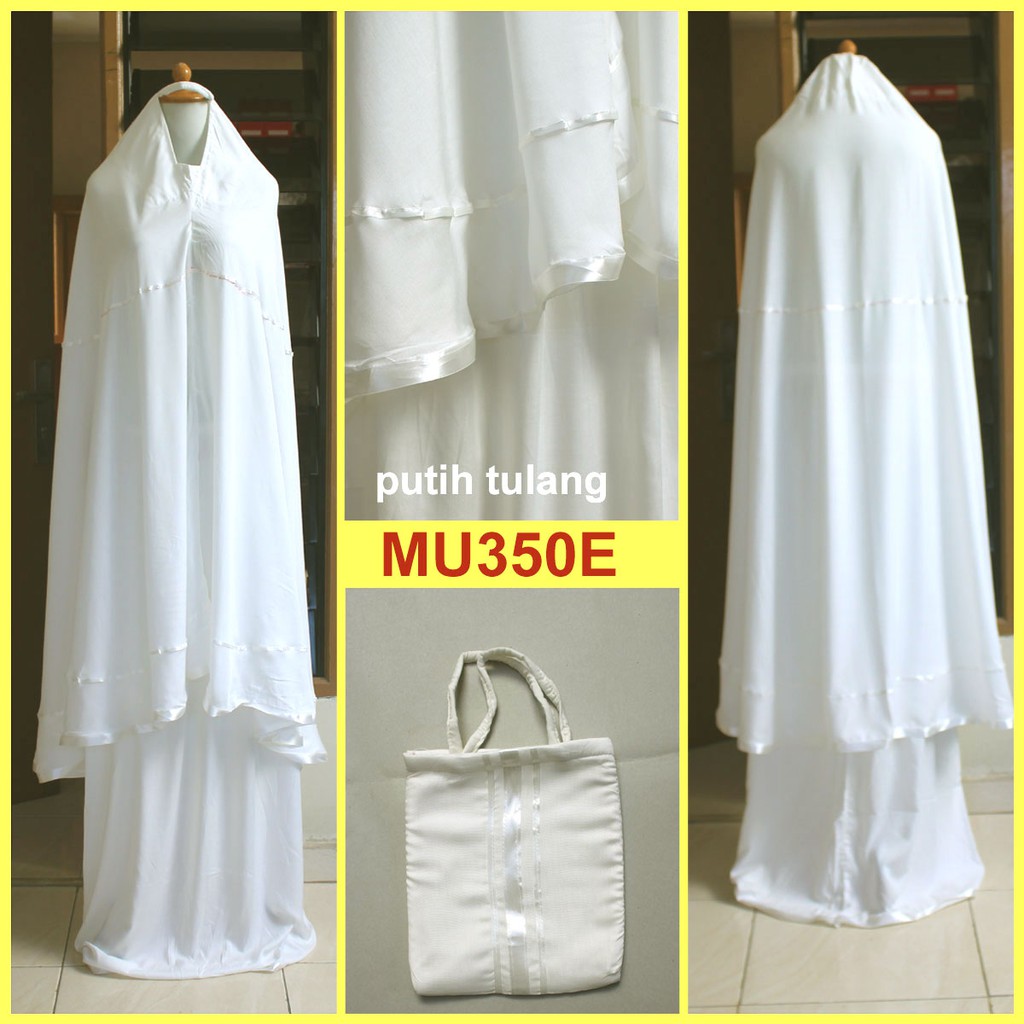 SALE Mukena Katun Rayon Polos Variasi Pita - MU350E (Putih Tulang)