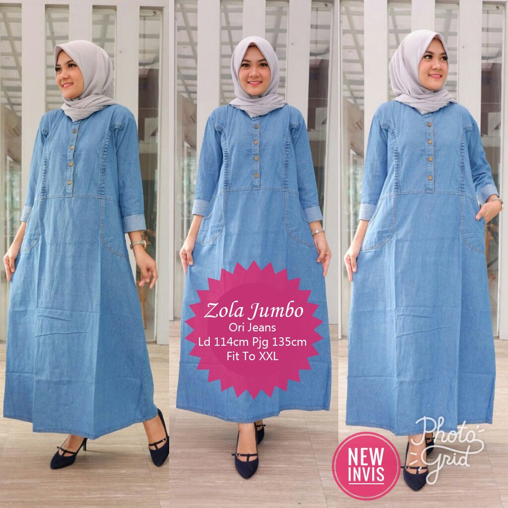 15 Trend Terbaru Gamis  Bahan  Jeans  Ukuran  Jumbo  Sonikovo