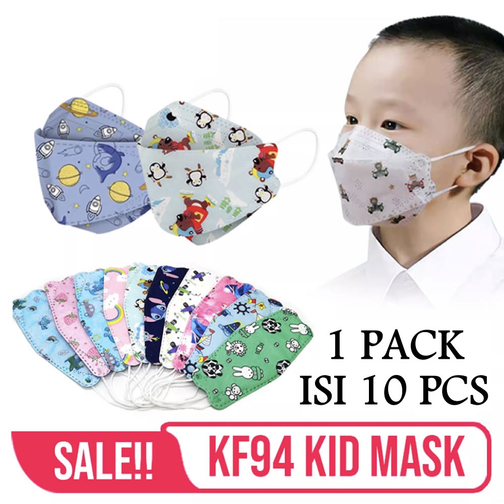 Masker KF94 Anak Karakter 4 Ply 1 Pack Isi 10 Pcs Masker Korea 4ply Kpop Earloop Disposable Face Mask Kesehatan