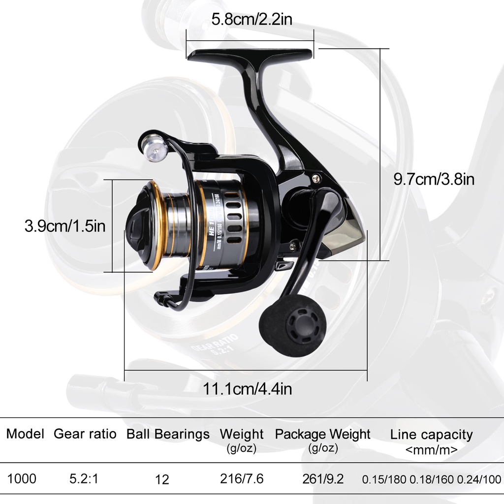 Spinning Fishing Reel 12 BB dengan gear ratio tinggi 5.2:1 Dan EVA/Metal Handle untuk alat pancing air tawar Hadiah umpan ekstra