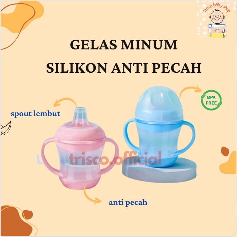 GELAS MINUM ANAK TRAINING CUP SILIKON ANTI PECAH ANTI TUMPAH JOMBANG