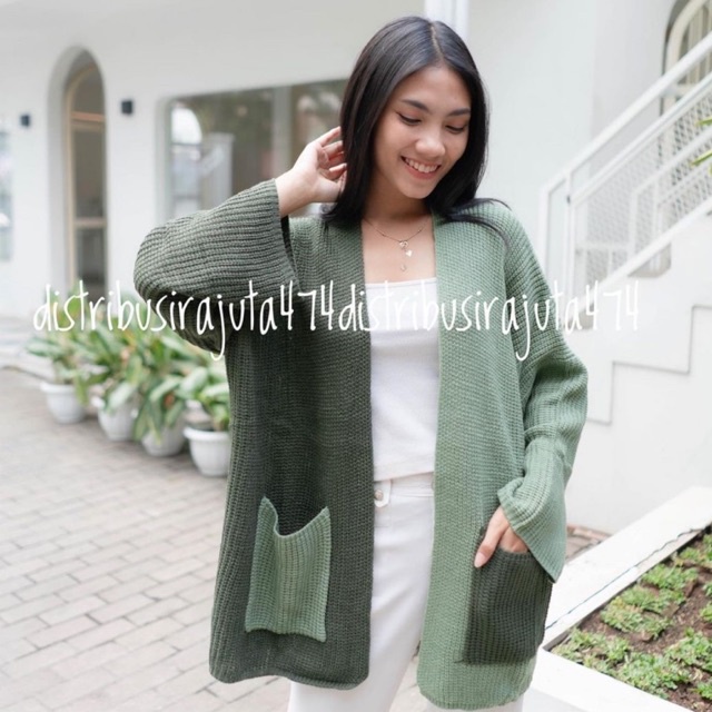 OVERSIZE CARDIGAN RAJUT TWO TONE TEBAL OUTERWEAR KNIT JUMBO