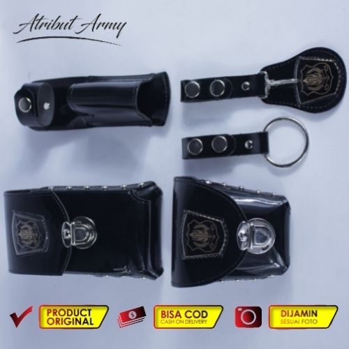 Sarung Tempat Hp Double, Borgol Tangan, Pentung, Kolom Ring &amp; Gantungan Kunci 1Set Satpam Security