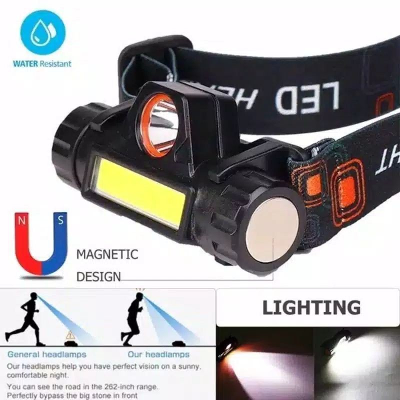 Headlamp LED Charger Waterproof/ Senter Kepala Cas Anti Air Free USB / Highpower