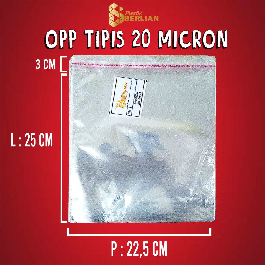 

22,5 x 25 cm Plastik OPP TIPIS (100 lbr) lem/seal
