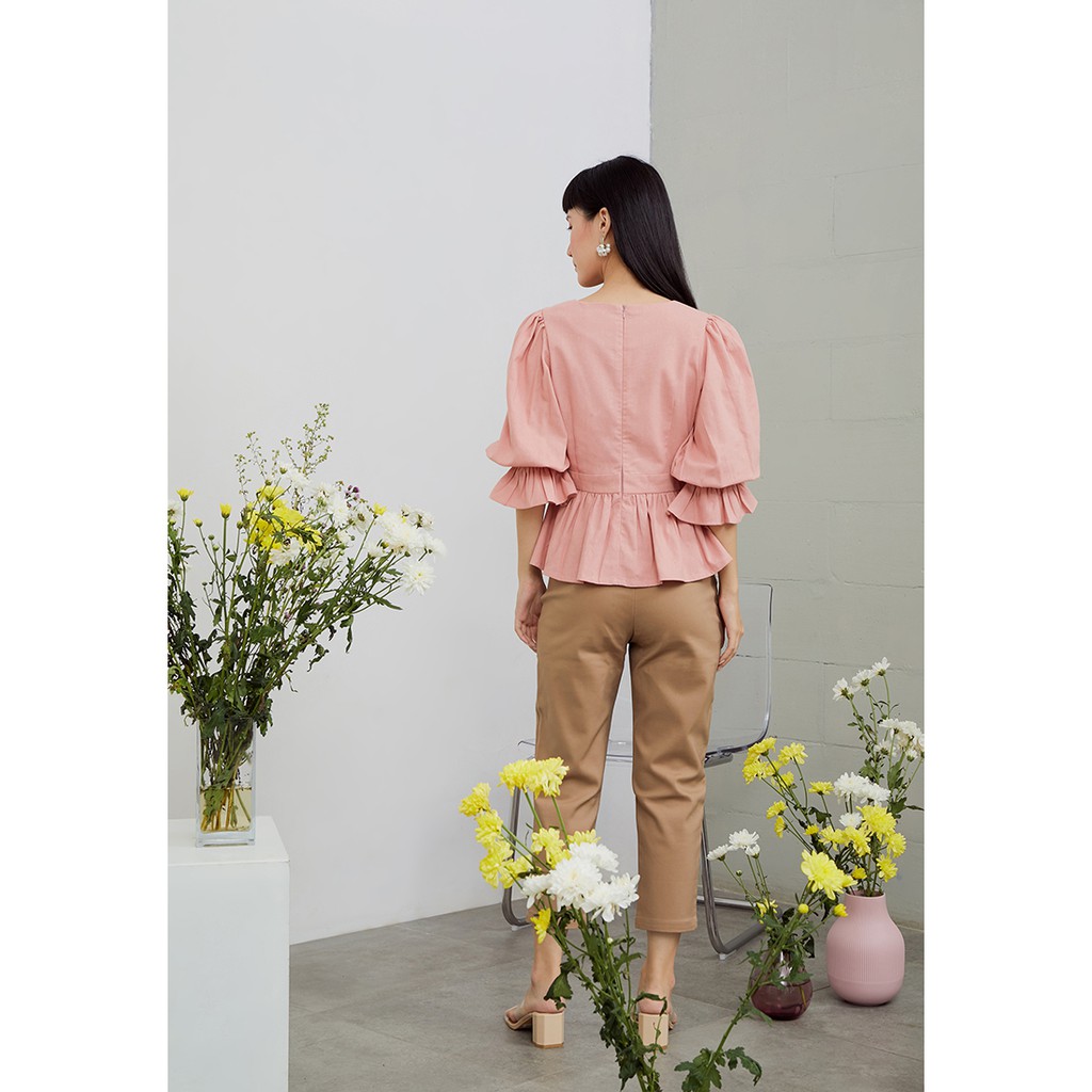 STYLE BUTIK Camellia Puff Sleeves Linen Vintage Blouse