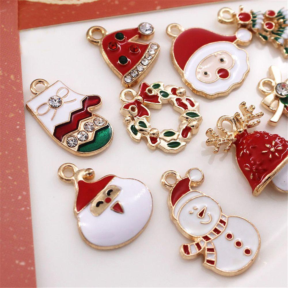 R-flower 10pcs/lot Enamel Charms DIY Kerajinan Kalung Gelang Santa Claus Liontin