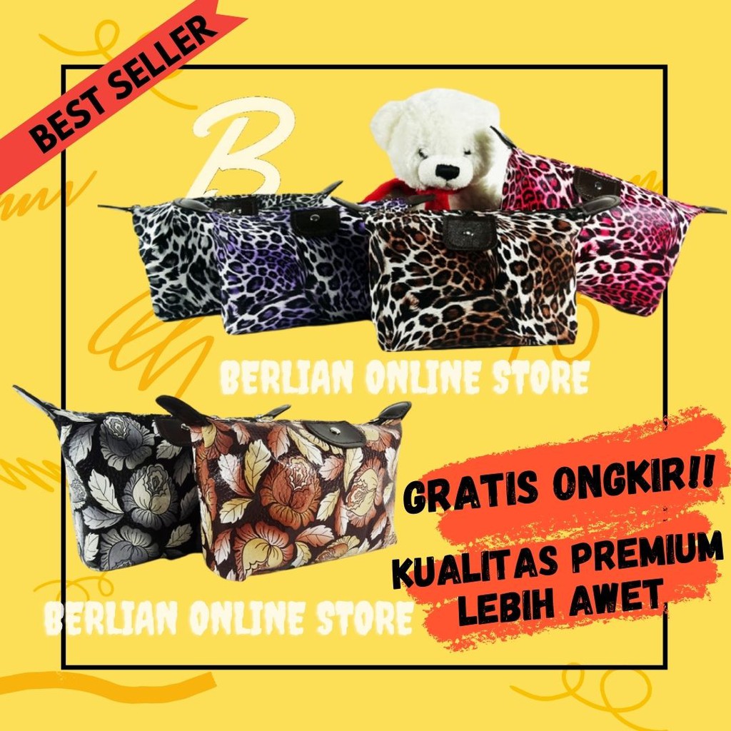 DOMPET POUCH KOSMETIK MAKE UP SKIN CARE MOTIF LEOPARD SOUVENIR SOVENIR NIKAHAN IMPORT TERLARIS