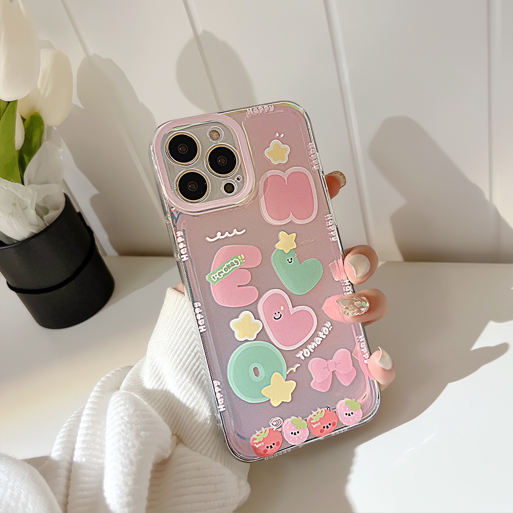 Case Pelindung Penuh Transparan Motif Kartun HELLO Dan Tulisan Untuk Iphone 7 8 PLUS X XR XS 11 12 13 14 MINI PRO MAX SE 2020