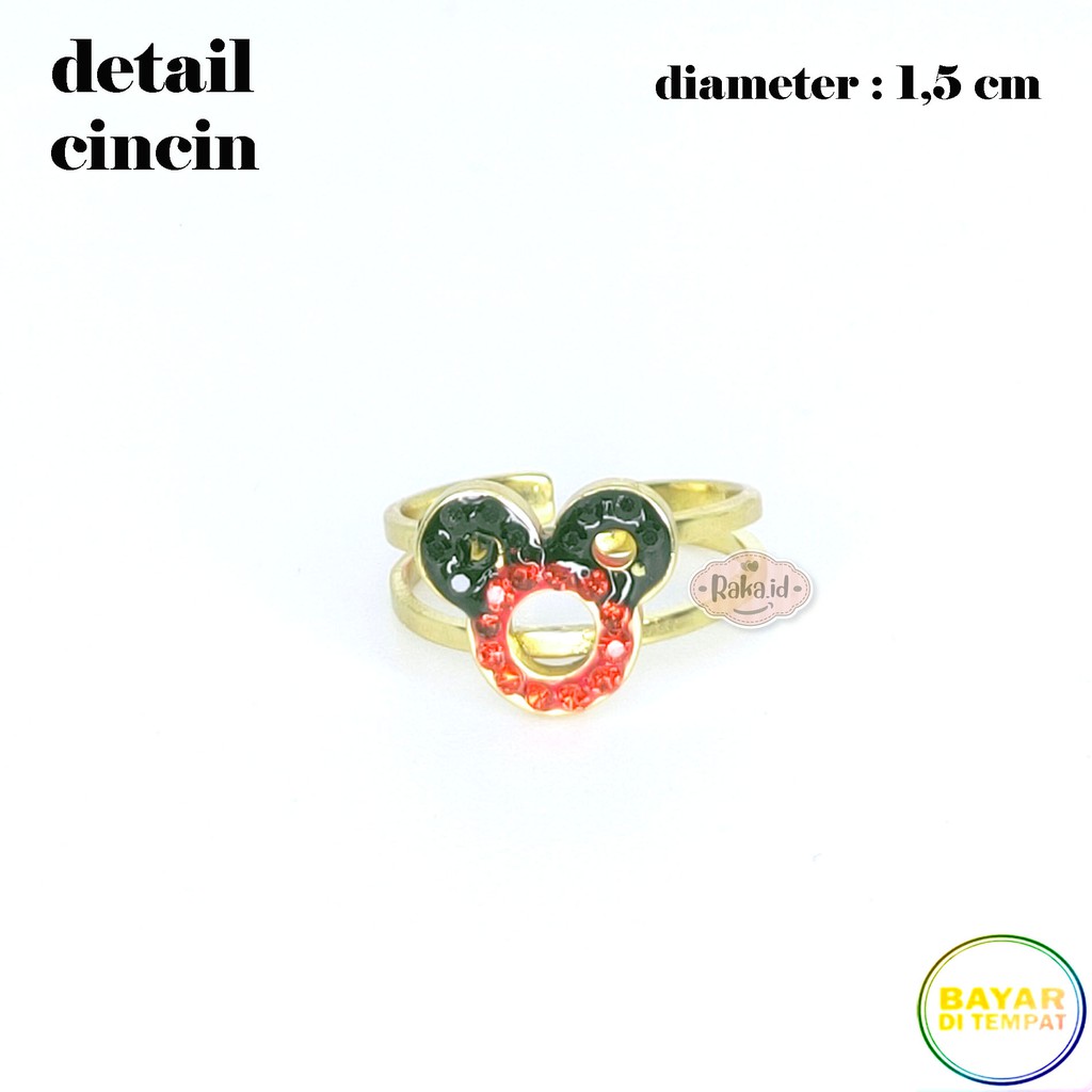 Paket Set Titanium Anak Kalung + Gelang + Cincin + Anting Mickey Hitam Merah 637