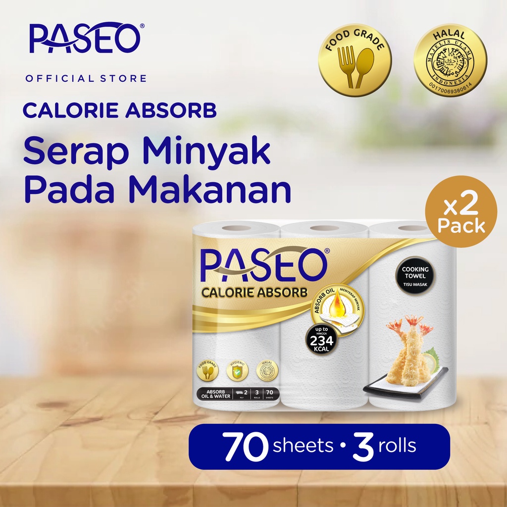 Paseo Calorie Absorbs Cooking Towel Roll White Emboss 70 Sheets x 3 Rolls x 2 Pcs