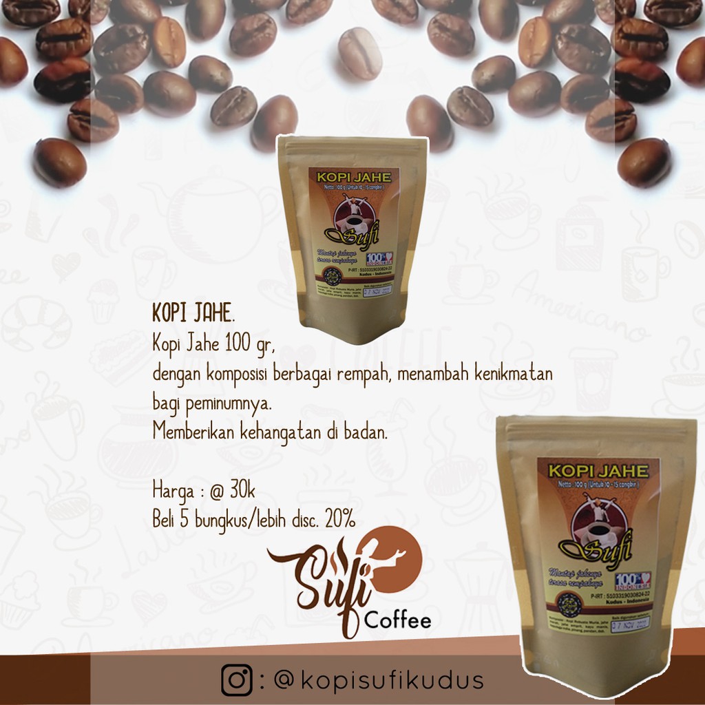 

Kopi Jahe - Kopi Rempah - Kopi Sufi - Kopi Tradisional Muria Kudus 100gr