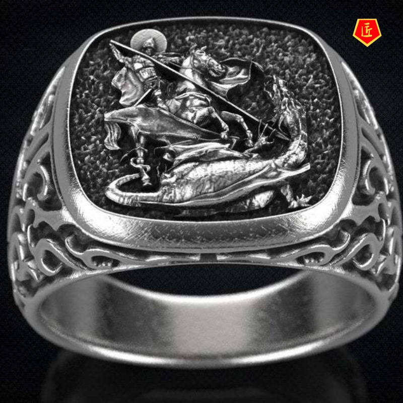 [Ready Stock]Creative Personality Men's Silver Retro Hero Ring