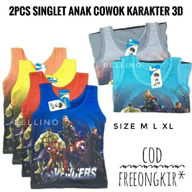 2pcs Kaos singlet anak cowok 3d full print Size M L XL By Belbra