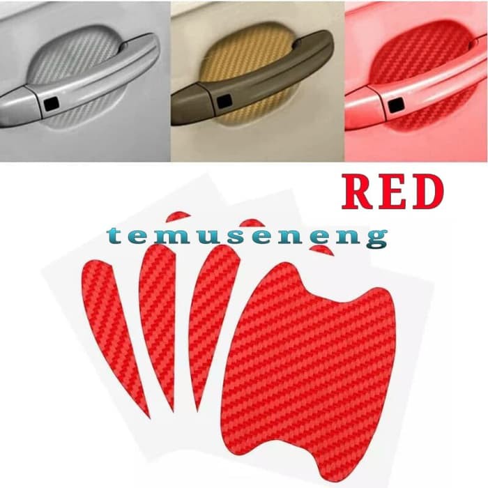 Merah Red Sticker Stiker Handle Gagang Pintu Mobil Carbon Door Guard