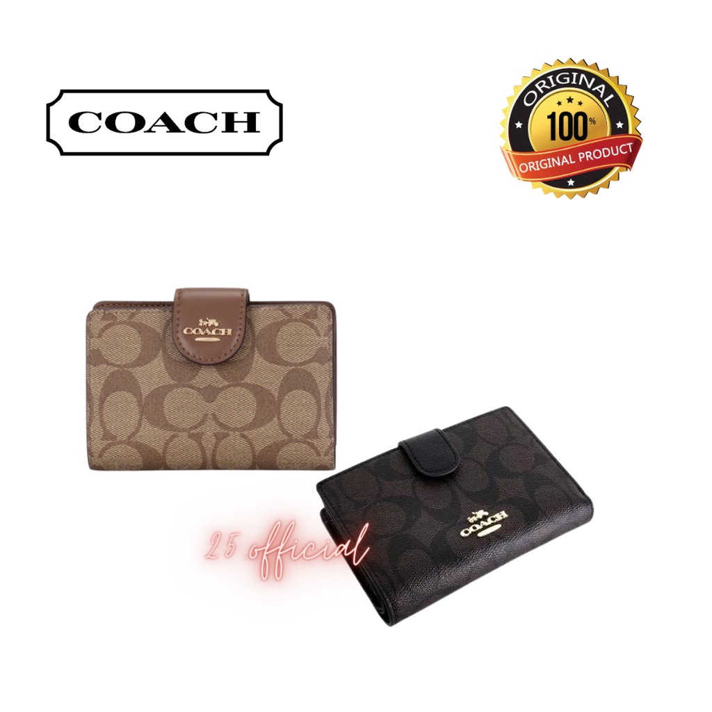 [ORIGINAL] COACH Corner Medium Zip Wallet In Signature / Coach Wallet Original / Dompet Coach
