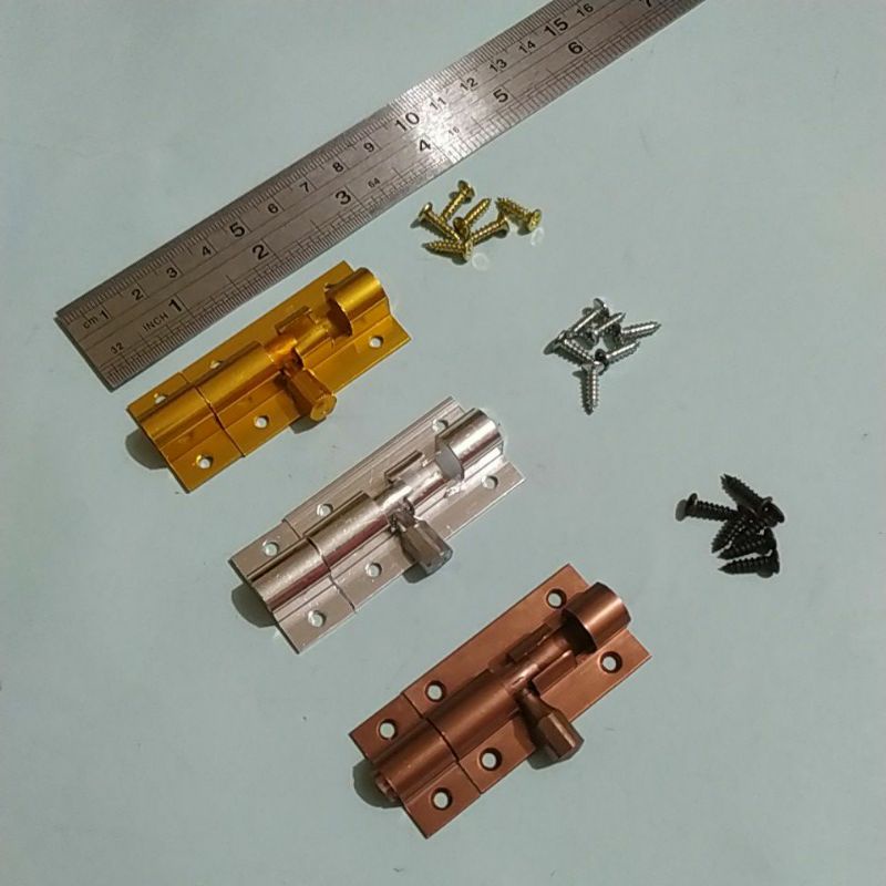 grendel / slot / aluminium Top 2 inch.  coklat , kuning , putih  termasuk skrup. harga per set