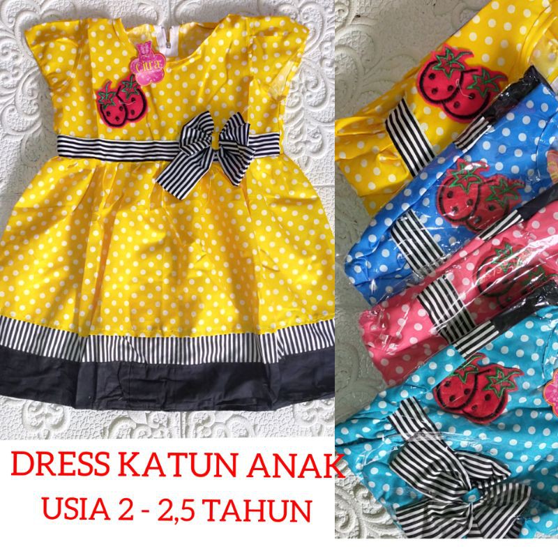 DRESS KATUN  ANAK MOTIF POLKADOT,BAN PINGGANG PAKE PITA//PERKIRAAN USIA 2-2,5 TAHUN