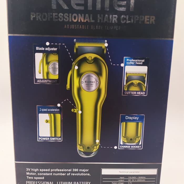 kemei km-1987 all metal hair clipper wireless hair trimmer men gold