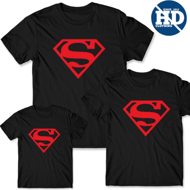 Kaos anak dan keluarga motif superman bahan cotton combed 30s