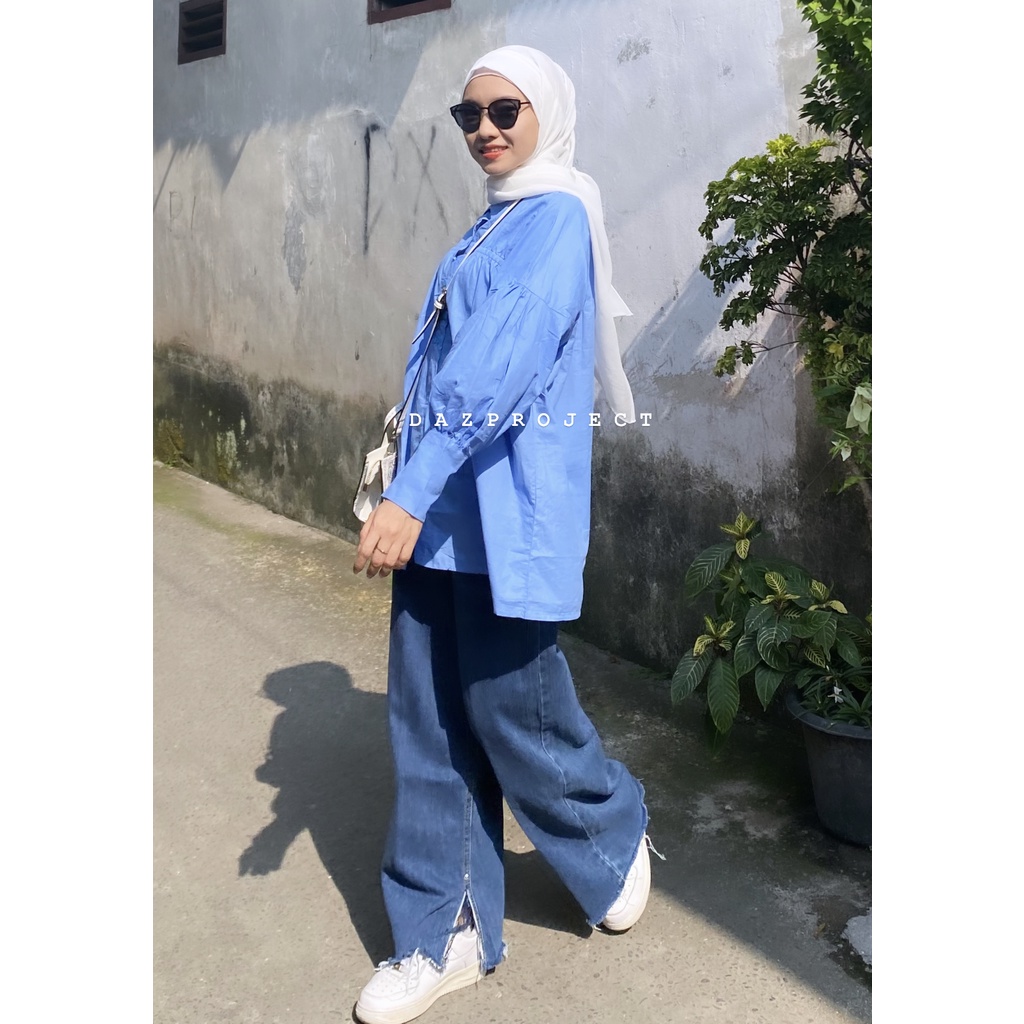 Clarisa Poplin Kemeja Tangan Serut Polos Kemeja Serut di Tangan Kemeja Polos Kemeja Korea by DAZPROJECT