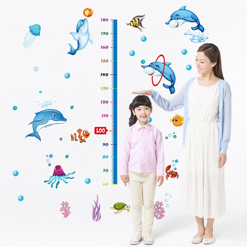 RELIZA WALL STICKER TINGGI BADAN IKAN LUMBA GROW UP FISH DOLPHIN SK9034 STIKER DINDING