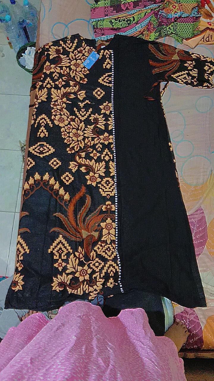 [ Super Jumbo ] Terbaru Gamis Batik Modern Sekar Wangi Jumbo Big Size Ld 140cm Pj 140cm Warna Hitam
