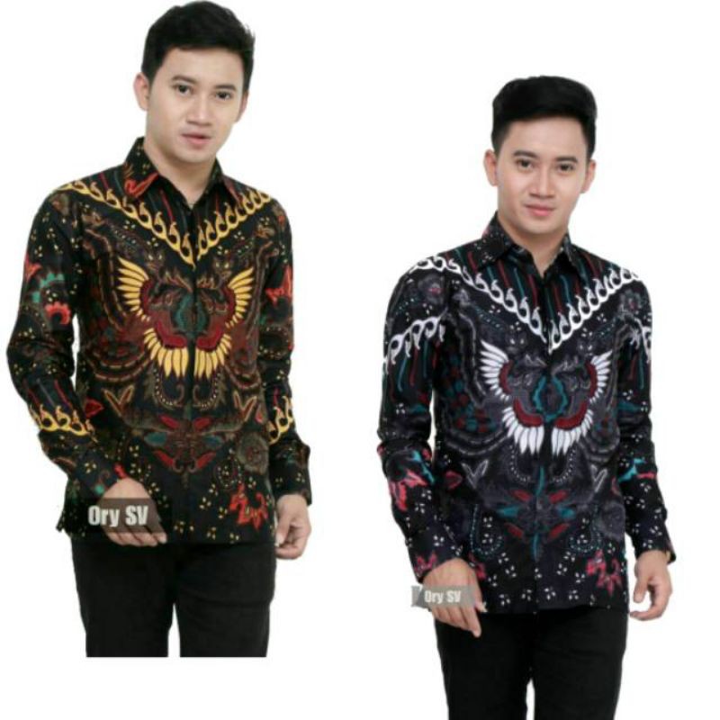 KEMEJA BATIK PRIA PRINTING MOTIF KUPU COKLAT / PUTIH