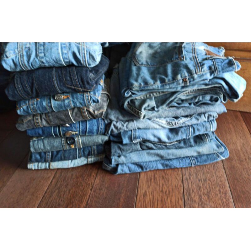 borongan paket usaha 10pcs celana jeans original rijek ringan/8pcs jaket jeans no rijek