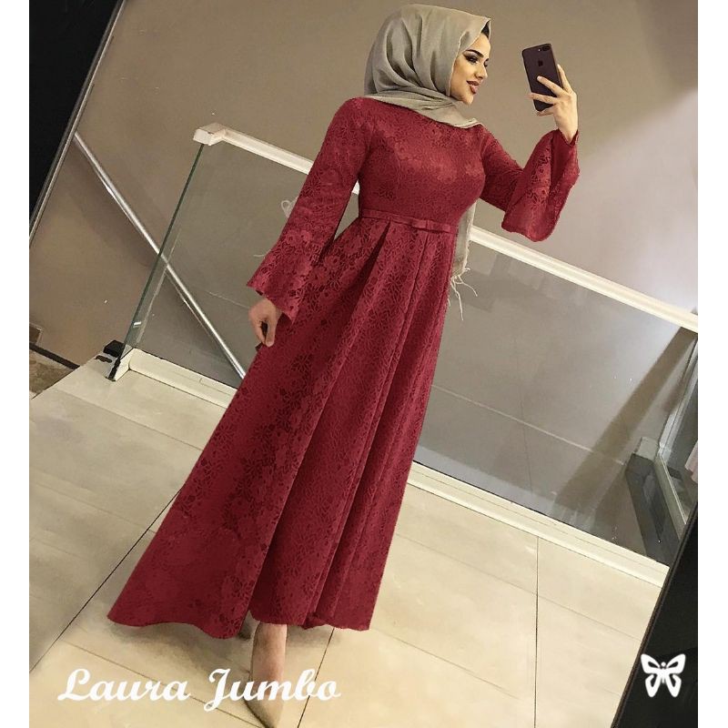 GrosirHasanah / P01Ss Laura Jumbo / Gamis Brukat Jumbo Wanita Terbaru 2020 /