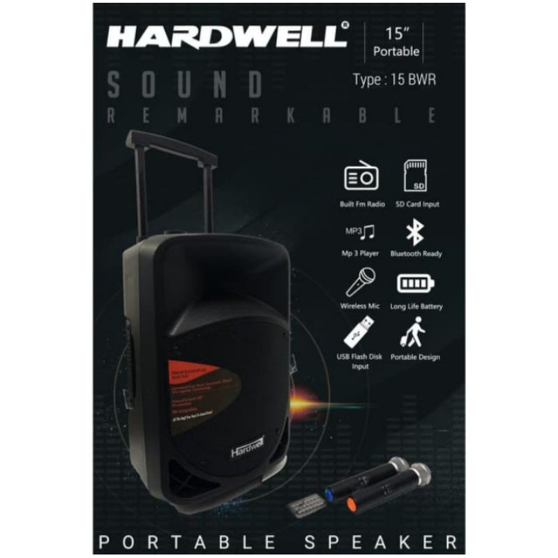 speaker aktif 15 inch terbaik portabel hardwell 15 BWR mic wireless