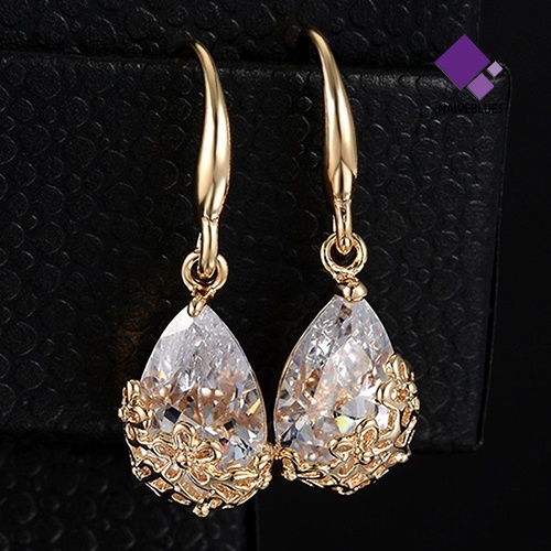 Anting Kait Gantung Desain Bunga Waterdrop Hollow Hias Zircon Untuk Wanita