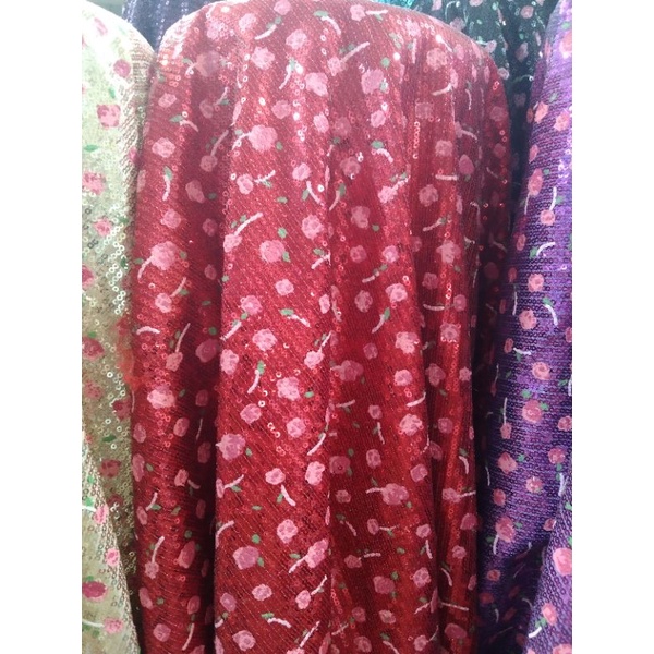 kain/bahan sequin motip kembang