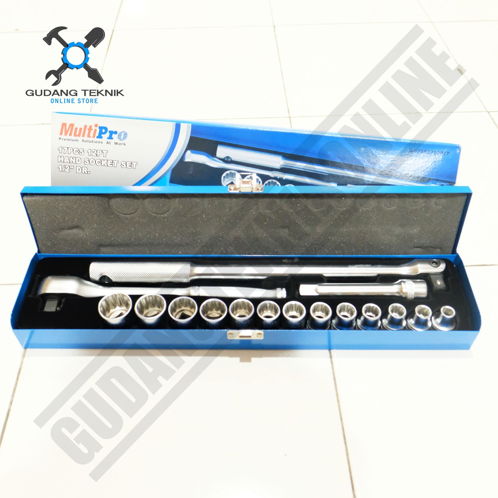 Multipro Socket Set 17Pcs 12PT 1/2Inch / Kunci Sok Sock Shock Multipro 8-24mm 1/2inch