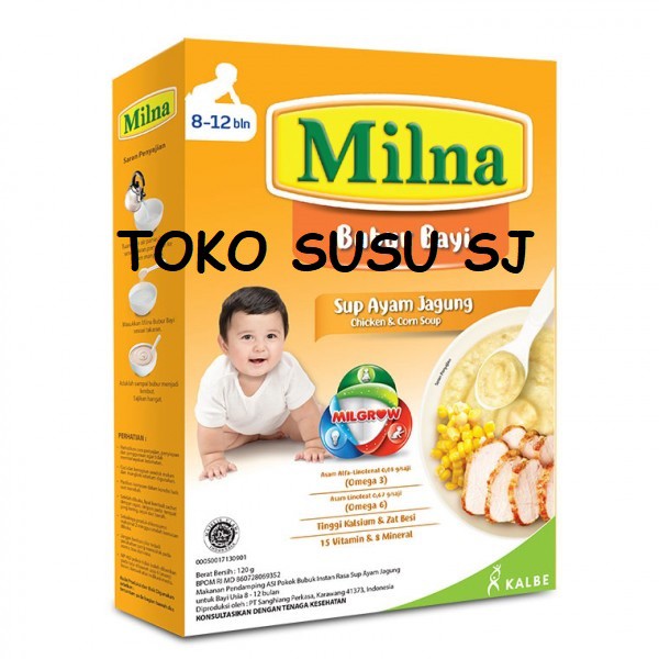 MILNA BUBUR 8 + 120 GR/120gr/8+/8 bulan/salmon cah bayam/sup ayam jagung/daging kacang polong/hati ayam brokoli