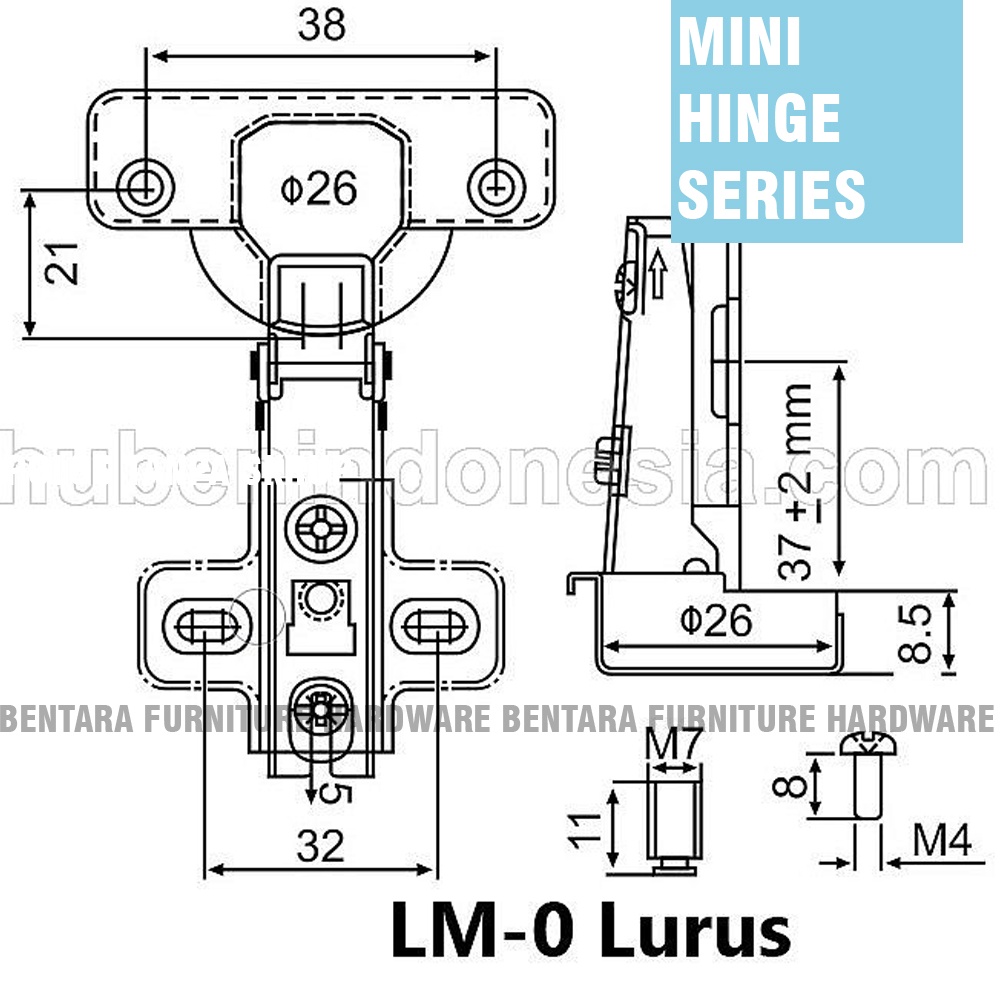 LENAGA LM-0 HUBEN MH-0 LURUS - 26MM ENGSEL SENDOK ENGSEL MINI CONCEAL HINGE