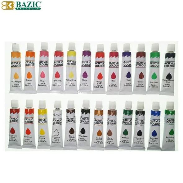 

TERBARUU!! Bazic Acrylic Paint Set 24 Colours 12ml - Cat Akrilik TERLARIS