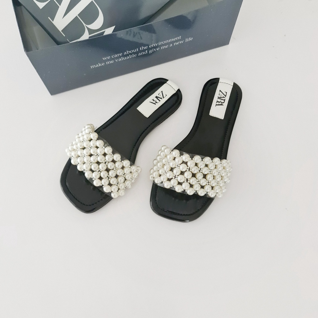 (box polos) ZR PEARL Gloss 2023 sandal flat wanita &quot;Qila&quot; local handmade