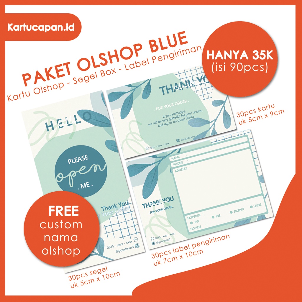 

[90PCS TERMURAH PROMO] PAKET OLSHOP / THANKS CARD / SEGEL BOX