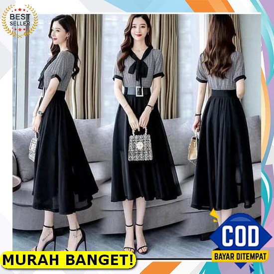 Promo White Dress Casual Wanita Fashion Pakaian Baju Terusan Putih Perempuan Korea Import Murah [Dre