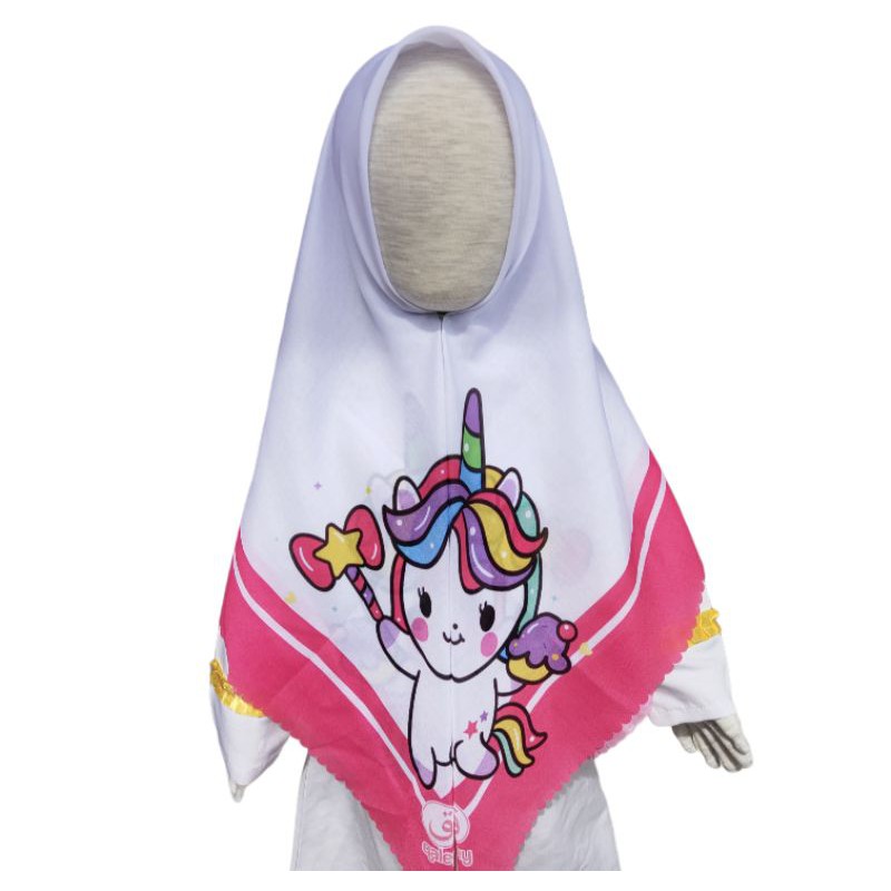 VOAL PRINTING ANAK UNICORN PUTIH / HIJAB UNICORN / HIJAB ANAK LUCU / JILBAB ANAK KARAKTER