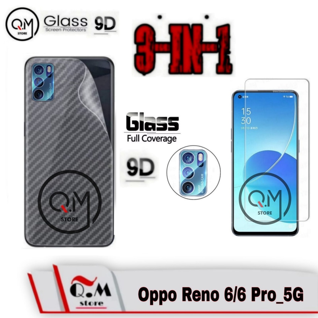 Paket 3 IN1 Tempered Glass Layar 9D Oppo Reno 6 / Oppo Reno 6 Pro 5G 2021 Anti Gores Screen Guard full cover