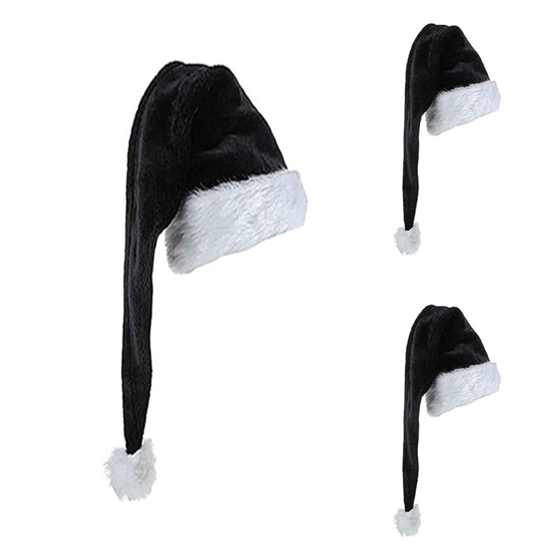 Topi Santa Bahan Velvet Warna Hitam Dan Putih Gaya Klasik Untuk Natal