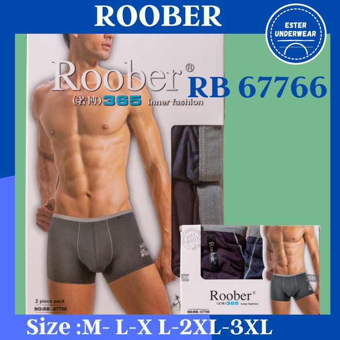 Celana Boxer Pria Roober RB 67766 Isi 2Pcs/Pack Bahan Soft Viscose