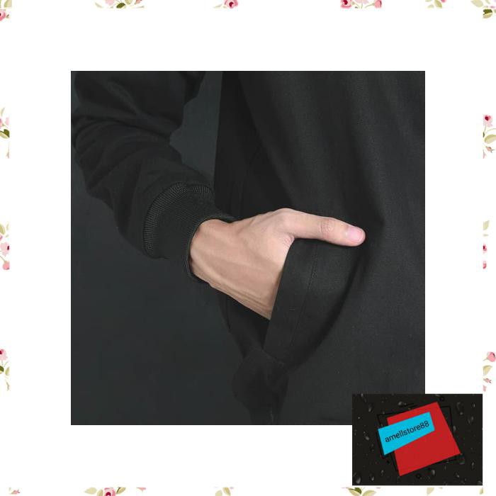 Jaket Pria parasut parka gunung Canvas Premium Black Bomber PP241