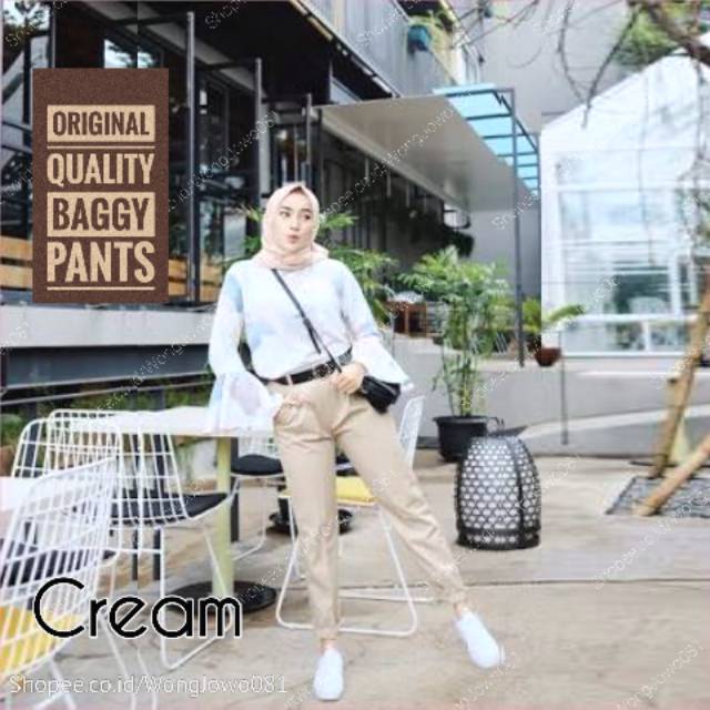 40 Koleski Terbaik Ootd  Celana Baggy  Pants  Warna Cream 